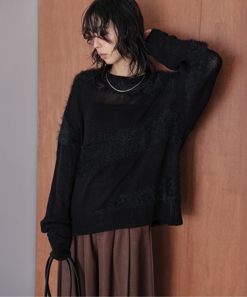 AMELY(エミリー)の「シャギーミックスシアーニットトップス(ニット/セーター・レディース・ブラック/チャコール/ベージュ/ブラウン・フリー)」の7枚目の写真