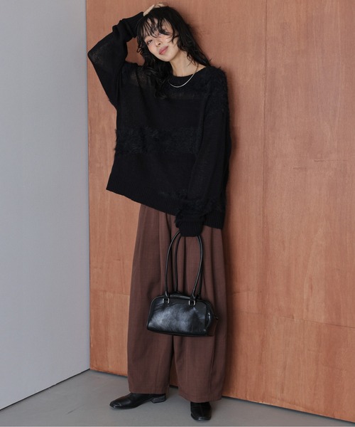 AMELY(エミリー)の「シャギーミックスシアーニットトップス(ニット/セーター・レディース・ブラック/チャコール/ベージュ/ブラウン・フリー)」の8枚目の写真
