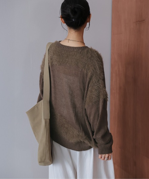 AMELY(エミリー)の「シャギーミックスシアーニットトップス(ニット/セーター・レディース・ブラック/チャコール/ベージュ/ブラウン・フリー)」の15枚目の写真