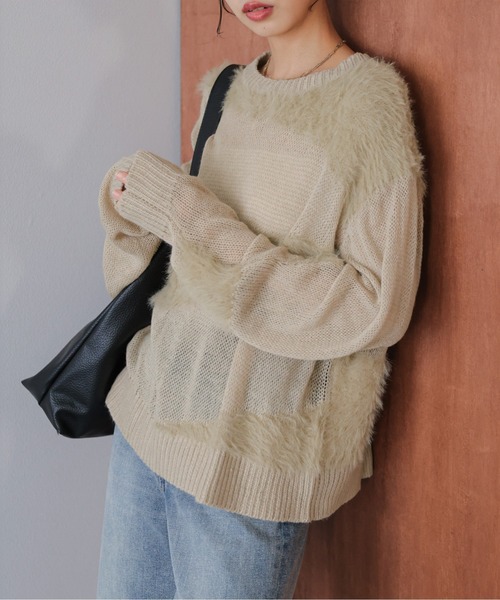 AMELY(エミリー)の「シャギーミックスシアーニットトップス(ニット/セーター・レディース・ブラック/チャコール/ベージュ/ブラウン・フリー)」の21枚目の写真