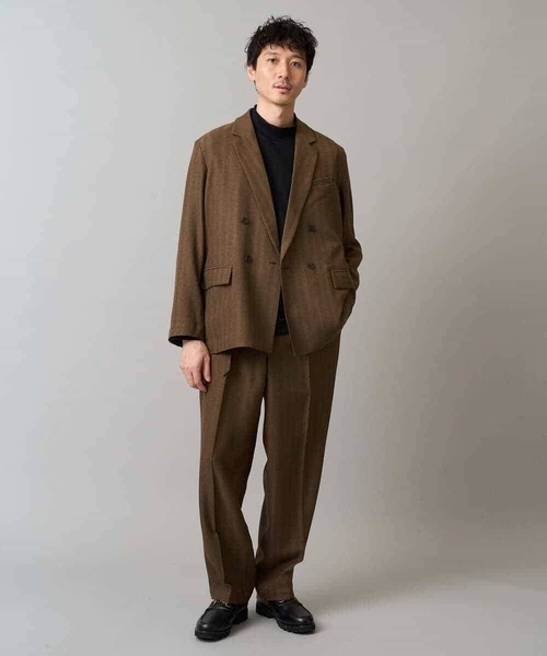 a.v.v(アーヴェヴェ)の「【イージーケア/毛玉になりにくい】LANATECヘリンボーンダブルブレストジャケット【ストレッチ/洗濯機で洗える】(テーラードジャケット・メンズ・ブラウン・48/46)」の3枚目の写真
