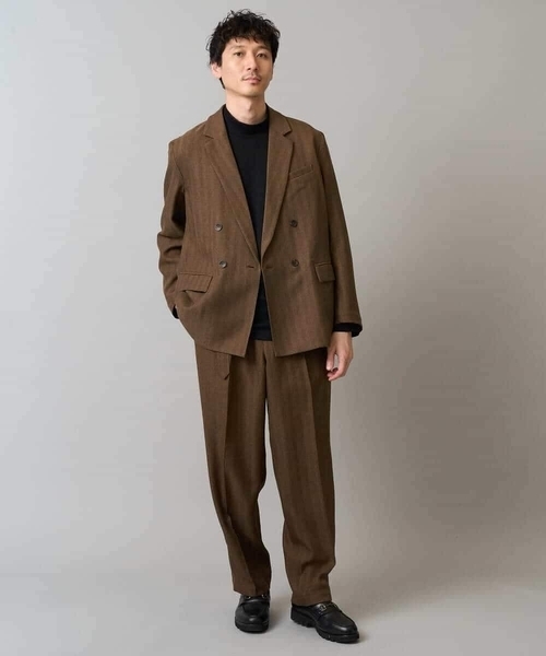 a.v.v(アーヴェヴェ)の「【イージーケア/毛玉になりにくい】LANATECヘリンボーンダブルブレストジャケット【ストレッチ/洗濯機で洗える】(テーラードジャケット・メンズ・ブラウン・48/46)」の4枚目の写真