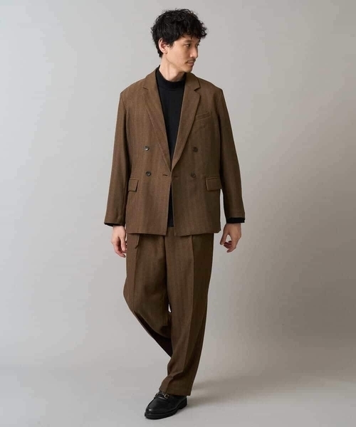 a.v.v(アーヴェヴェ)の「【イージーケア/毛玉になりにくい】LANATECヘリンボーンダブルブレストジャケット【ストレッチ/洗濯機で洗える】(テーラードジャケット・メンズ・ブラウン・48/46)」の5枚目の写真
