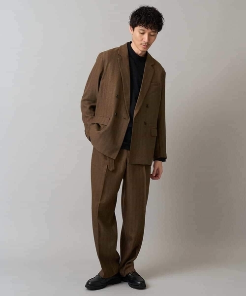 a.v.v(アーヴェヴェ)の「【イージーケア/毛玉になりにくい】LANATECヘリンボーンダブルブレストジャケット【ストレッチ/洗濯機で洗える】(テーラードジャケット・メンズ・ブラウン・48/46)」の6枚目の写真