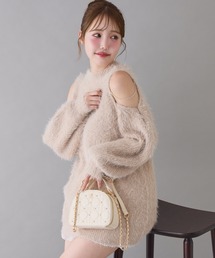 one after another NICE CLAUP | 肩あきビジューニットミニワンピース(ワンピース)