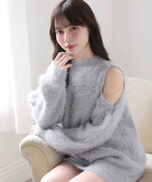 セール】肩あきビジューニットミニワンピース（ワンピース）｜one