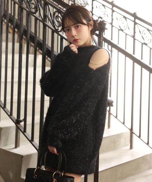 セール】肩あきビジューニットミニワンピース（ワンピース）｜one