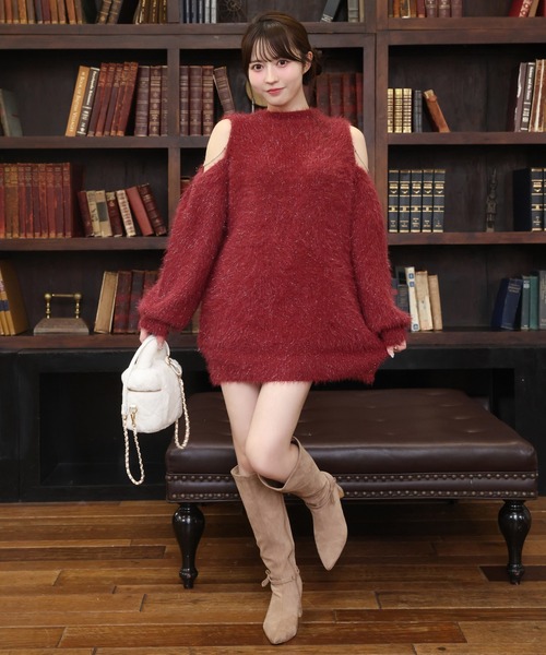 セール】肩あきビジューニットミニワンピース（ワンピース）｜one