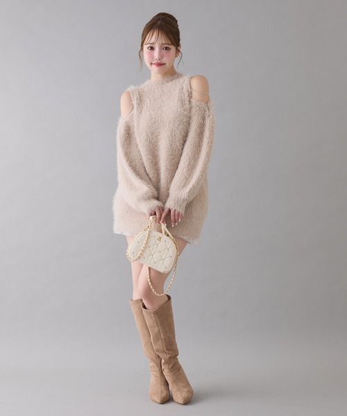 セール】肩あきビジューニットミニワンピース（ワンピース）｜one