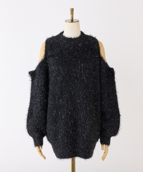 肩あきビジューニットミニワンピース（ワンピース）｜one after