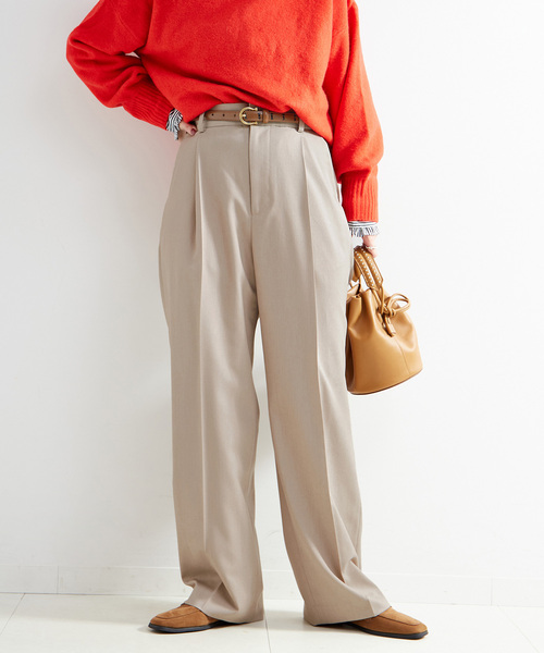 B.C STOCK（ベーセーストック）の「手洗い可 / 吸湿発熱 / ウースティッドウールライクトラウザー（スラックス・レディース・チャコールグレー/ベージュ・SMALL/MEDIUM）」の2枚目の写真