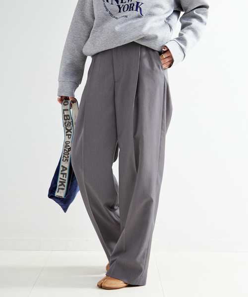 B.C STOCK（ベーセーストック）の「手洗い可 / 吸湿発熱 / ウースティッドウールライクトラウザー（スラックス・レディース・チャコールグレー/ベージュ・SMALL/MEDIUM）」の4枚目の写真