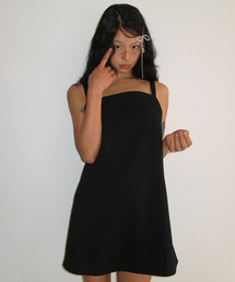 SQUARE SUSPENDER DRESS BLACK