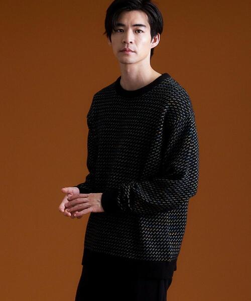 THE SHOP TK （ザ ショップ ティーケー ）の「バーズアイグラデーションニット 洗濯機OK／ユニセックスでおすすめ！（ニット/セーター・メンズ・ネイビー系/ホワイト系3/ブラック系・04/03/02）」の3枚目の写真