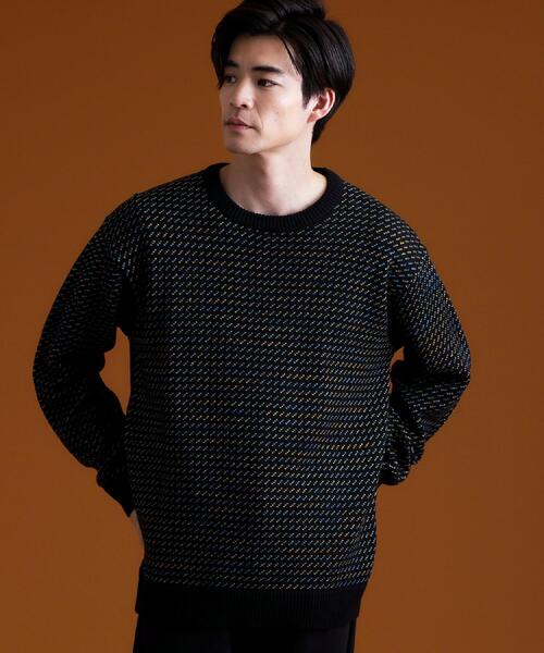 THE SHOP TK （ザ ショップ ティーケー ）の「バーズアイグラデーションニット 洗濯機OK／ユニセックスでおすすめ！（ニット/セーター・メンズ・ネイビー系/ホワイト系3/ブラック系・04/03/02）」の5枚目の写真