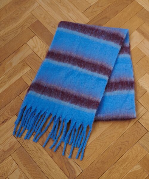 DISCOAT（ディスコート）の「太フリンジボーダーストール（ストール/ショール・レディース・アイボリー/ブルー/グリーン/オレンジ・FREE）」の6枚目の写真