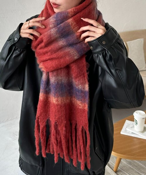 DISCOAT（ディスコート）の「太フリンジボーダーストール（ストール/ショール・レディース・アイボリー/ブルー/グリーン/オレンジ・FREE）」の21枚目の写真