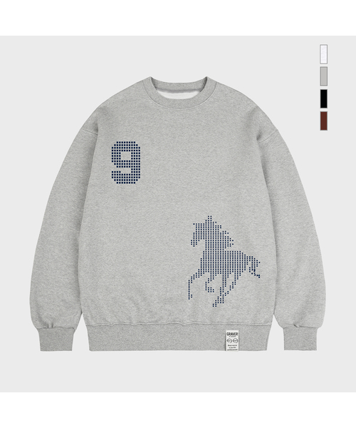 GRAVER（グレーバー）の「[ユニセックス]9 HORSE スウェット_4カラー（スウェット・レディース・グレー/ライトグレー/ブラック/レンガ・SMALL/MEDIUM/LARGE）」の4枚目の写真