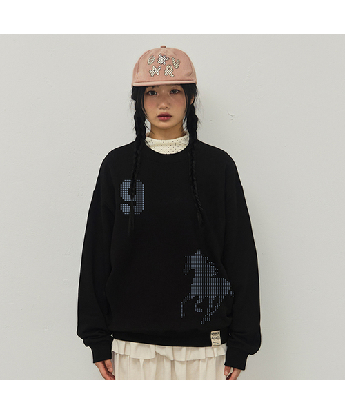 GRAVER（グレーバー）の「[ユニセックス]9 HORSE スウェット_4カラー（スウェット・レディース・グレー/ライトグレー/ブラック/レンガ・SMALL/MEDIUM/LARGE）」の2枚目の写真