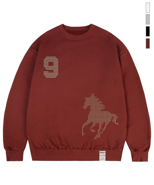 GRAVER（グレーバー）の「[ユニセックス]9 HORSE スウェット_4カラー（スウェット・レディース・グレー/ライトグレー/ブラック/レンガ・SMALL/MEDIUM/LARGE）」の10枚目の写真