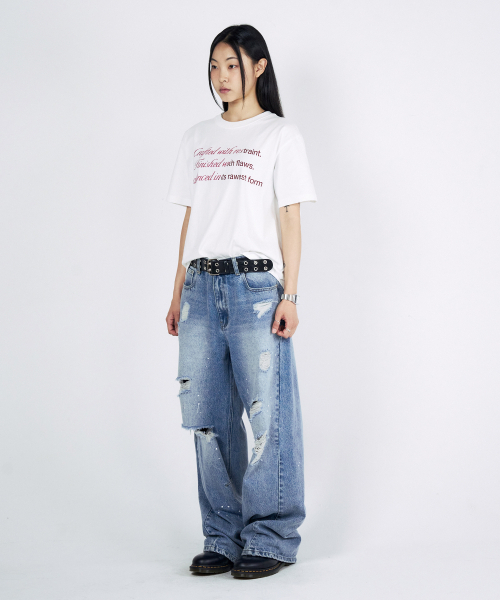 SLOWACID（スローアシッド）の「ハーフアンドハーフ 半袖Tシャツ [レッド]（Tシャツ/カットソー・レディース・その他・X-SMALL/SMALL/MEDIUM/LARGE）」の4枚目の写真