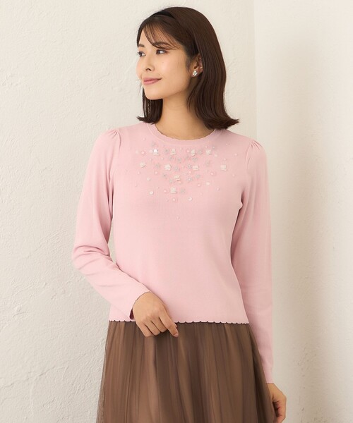 TO BE CHIC(トゥー ビー シック)の「フロントビジュー ニット(ニット/セーター・レディース・ピンク系その他2/ブラック/オフホワイト・40/42)」の3枚目の写真