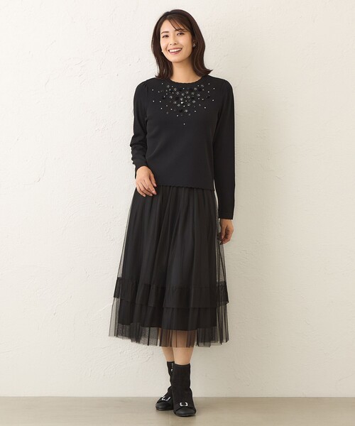 TO BE CHIC(トゥー ビー シック)の「フロントビジュー ニット(ニット/セーター・レディース・ピンク系その他2/ブラック/オフホワイト・40/42)」の5枚目の写真