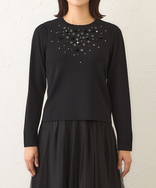 TO BE CHIC(トゥー ビー シック)の「フロントビジュー ニット(ニット/セーター・レディース・ピンク系その他2/ブラック/オフホワイト・40/42)」の8枚目の写真