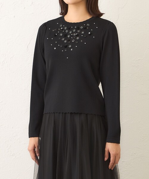 TO BE CHIC(トゥー ビー シック)の「フロントビジュー ニット(ニット/セーター・レディース・ピンク系その他2/ブラック/オフホワイト・40/42)」の9枚目の写真