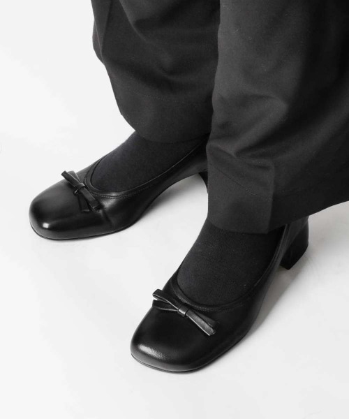 FABIO RUSCONI 3402 NAPPA SQUARE TOE ファビオルスコーニスクエアトゥ リボン パンプス