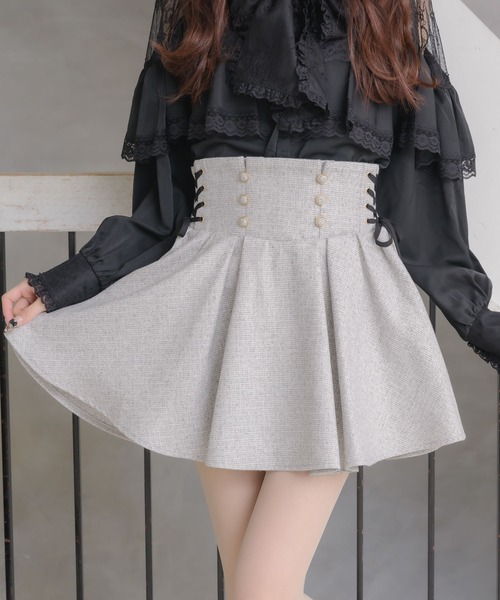 couture BY ROJITA(クチュールバイロジータ)の「レースアップツイードプリーツスカート(スカート・レディース・グレー/ブラック/その他・FREE)」の3枚目の写真