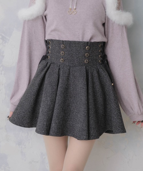 couture BY ROJITA(クチュールバイロジータ)の「レースアップツイードプリーツスカート(スカート・レディース・グレー/ブラック/その他・FREE)」の2枚目の写真