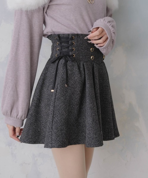 couture BY ROJITA(クチュールバイロジータ)の「レースアップツイードプリーツスカート(スカート・レディース・グレー/ブラック/その他・FREE)」の5枚目の写真