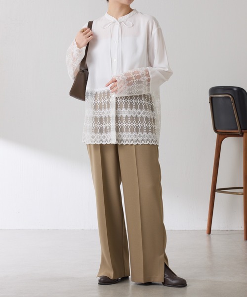 COLLAGE GALLARDAGALANTE（コラージュガリャルダガランテ）の「レース切替シャツ（シャツ/ブラウス・レディース・オフホワイト/ブラック・FREE）」の3枚目の写真