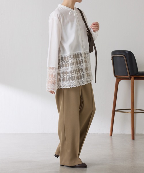 COLLAGE GALLARDAGALANTE（コラージュガリャルダガランテ）の「レース切替シャツ（シャツ/ブラウス・レディース・オフホワイト/ブラック・FREE）」の10枚目の写真