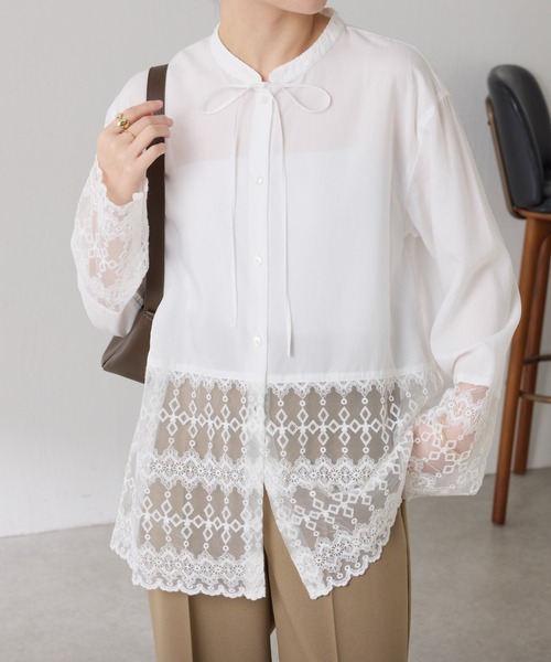 COLLAGE GALLARDAGALANTE（コラージュガリャルダガランテ）の「レース切替シャツ（シャツ/ブラウス・レディース・オフホワイト/ブラック・FREE）」の8枚目の写真