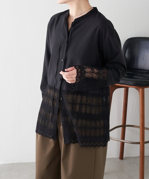 COLLAGE GALLARDAGALANTE（コラージュガリャルダガランテ）の「レース切替シャツ（シャツ/ブラウス・レディース・オフホワイト/ブラック・FREE）」の16枚目の写真