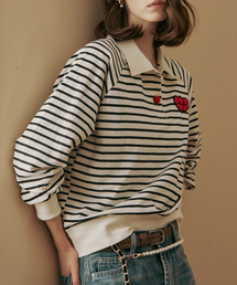 MAXZA（マージャコレクション）の「ハートワッペンシャツカラーストライプTシャツ（Tシャツ/カットソー）」