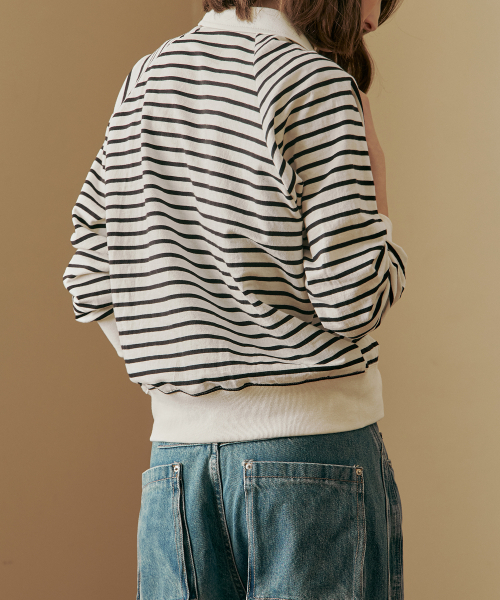 MAXZA(マージャコレクション)の「ハートワッペンシャツカラーストライプTシャツ(Tシャツ/カットソー・レディース・アイボリー・FREE)」の6枚目の写真