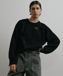 BLACK LOOSE FIT DESTROYED WOOL KNIT SWEATER