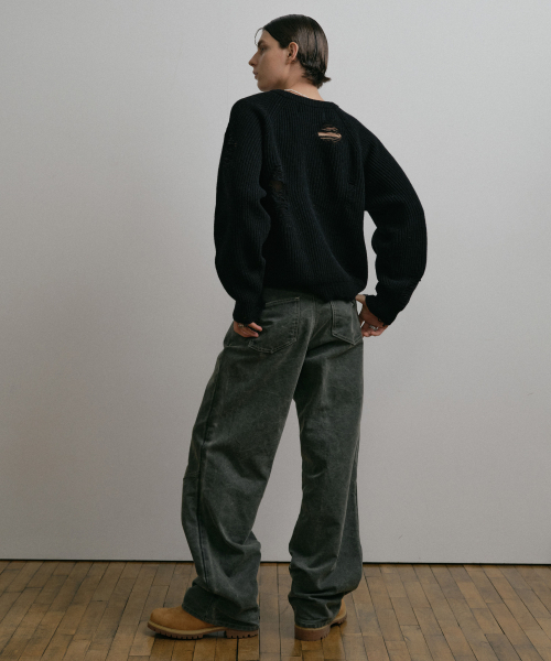 DUSTYWHITE（ダスティーホワイト）の「BLACK LOOSE FIT DESTROYED WOOL KNIT SWEATER（ニット/セーター・メンズ・その他・LARGE/MEDIUM）」の4枚目の写真
