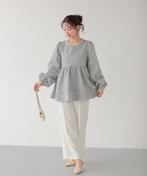 Fit more(フィットモア)の「パールネックフラワージャガードトップス(その他トップス・レディース・ブルー/ブラック/クリーム・FREE)」の10枚目の写真