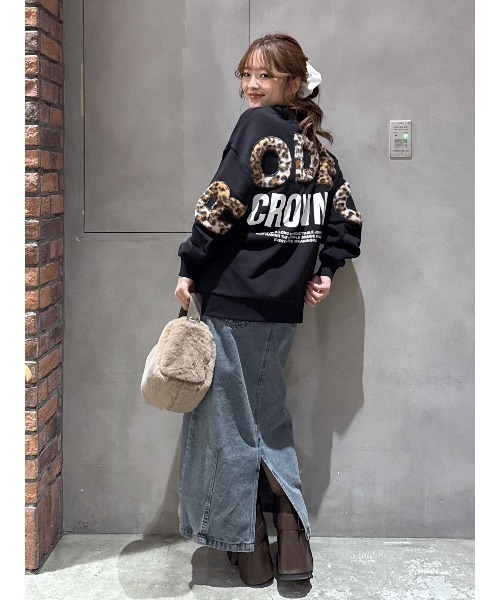 アニマルフェイクファーアップリケスウェットトップス（スウェット