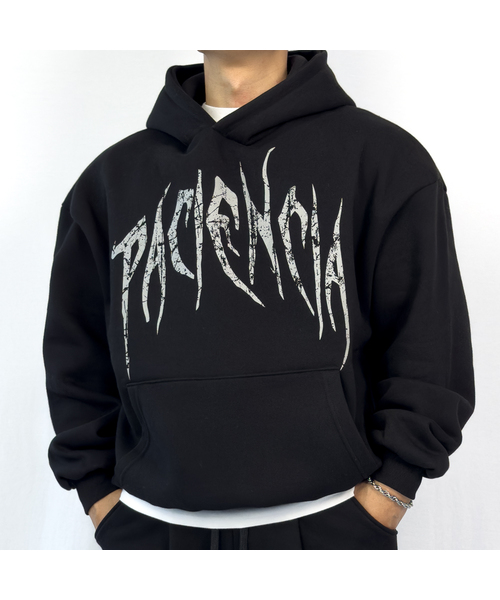 PACIENCIA（パシエンシア）の「ブロークンオーバーサイズフード裏起毛（パーカー・メンズ・ブラック/ミックスグレー/ブラック×グレー/チャコール・LARGE/X-LARGE/XX-LARGE）」の3枚目の写真