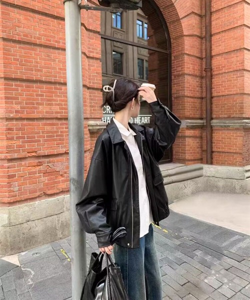 almo（アルモ）の「【TUNE】合皮ジャケット（ライダースジャケット・レディース・ブラウン/ブラック・FREE）」の3枚目の写真