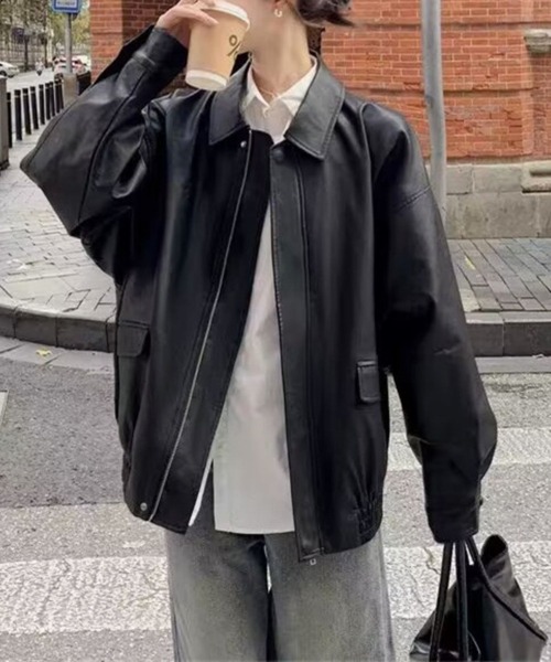 almo（アルモ）の「【TUNE】合皮ジャケット（ライダースジャケット・レディース・ブラウン/ブラック・FREE）」の4枚目の写真