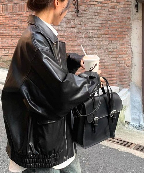 almo（アルモ）の「【TUNE】合皮ジャケット（ライダースジャケット・レディース・ブラウン/ブラック・FREE）」の6枚目の写真