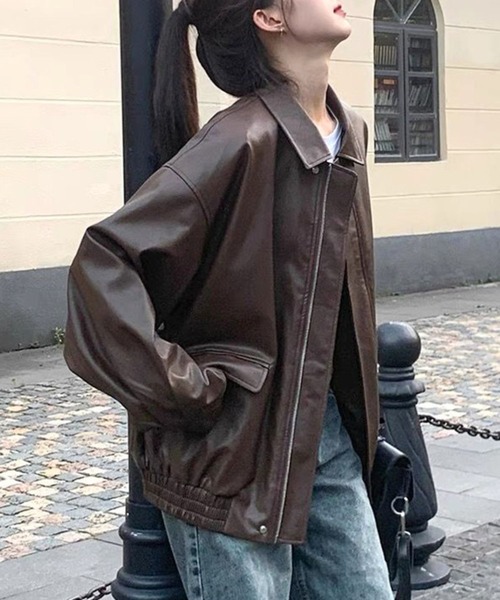 almo（アルモ）の「【TUNE】合皮ジャケット（ライダースジャケット・レディース・ブラウン/ブラック・FREE）」の8枚目の写真