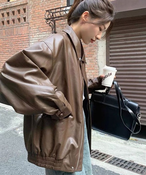 almo（アルモ）の「【TUNE】合皮ジャケット（ライダースジャケット・レディース・ブラウン/ブラック・FREE）」の9枚目の写真