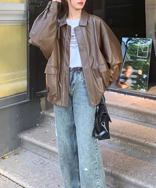 almo（アルモ）の「【TUNE】合皮ジャケット（ライダースジャケット・レディース・ブラウン/ブラック・FREE）」の10枚目の写真